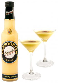Eierlikör-Set 0,35 L Flasche VERPOORTEN ORIGINAL 20 %vol & 2 exklusiv handgefertigte Verpoorten Cocktail Schalen 